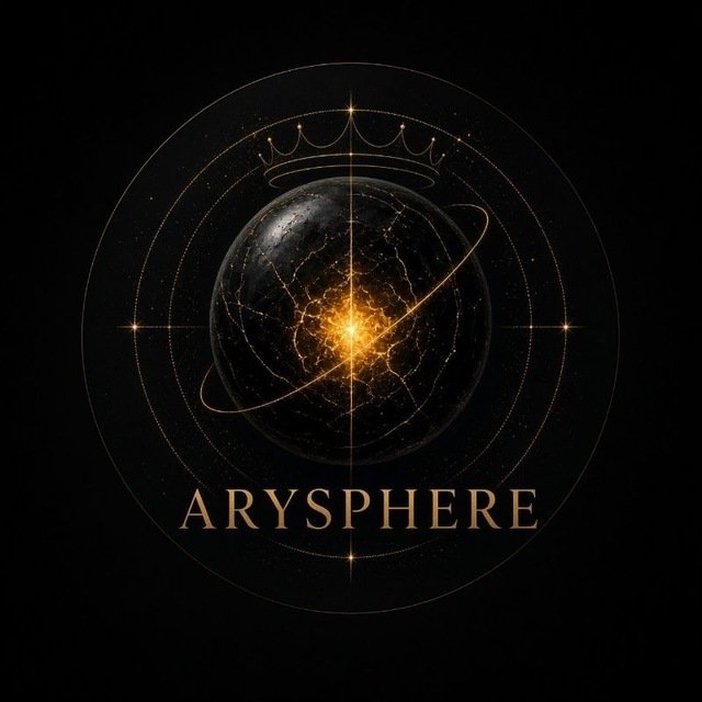 Arysphere emblem — a dark sphere with a glowing gold core and orbit rings